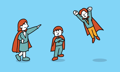 スーパーヒーローのように成長する学生たちのイラスト
