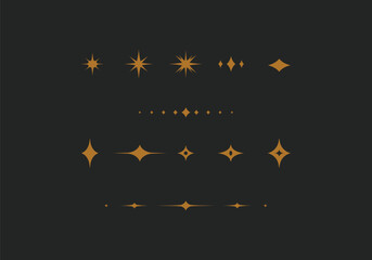 Celestial Star and Sparkle Ornament Set in yellow gold color for Luxury elegant and minimalist concept design decoration