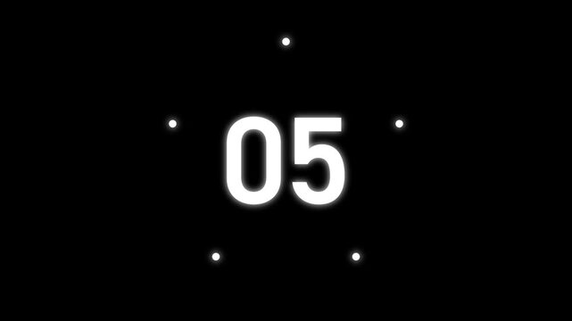 Simple white digital count up timer from 0 to 5 seconds animation