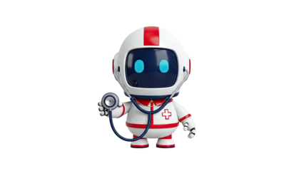 Cute robot doctor with stethoscope and medical cross emblem