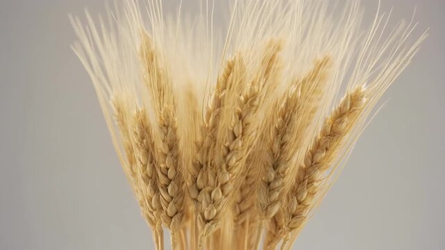 Ripe golden ears of natural cereal wheat and dry rye grain isolated on a white background for agriculture or harvest food concepts