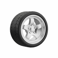 Obraz premium Car tire with silver alloy wheel on white background.