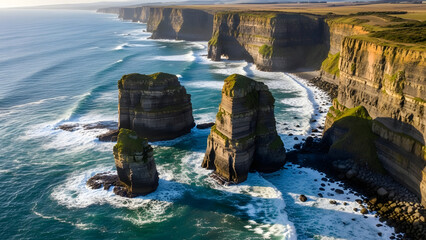 Cliffs and Rocks in Ocean Waves.