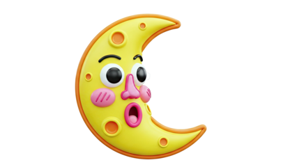 Surprised Crescent Moon Character with Big Eyes and Open Mouth