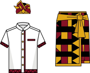 Vibrant traditional attire with intricate patterns and bold colors