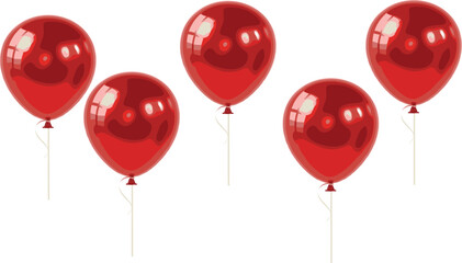 Red heart balloons vector illustration set with glossy romantic party decorations isolated on white background © Sumon Creative