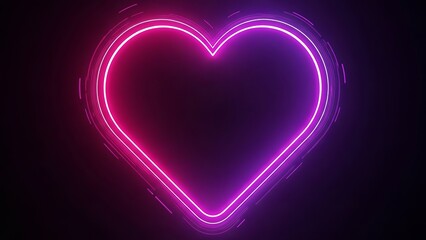 Vibrant neon heart outline glowing in electric pink and purple on a dark background