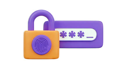 3D Icon: Padlock with Fingerprint and Password Field