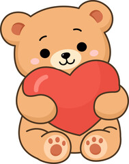 Obraz premium Cute cartoon teddy bear holding heart for valentine’s day