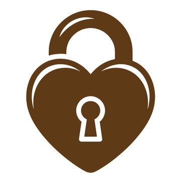 Drawing Vintage Brown heart shaped padlock with keyhole icon for love security and protection symbol