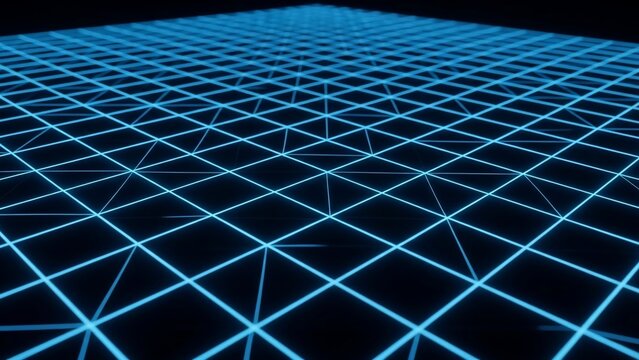 Glowing blue grid pattern on dark background with intersecting lines.