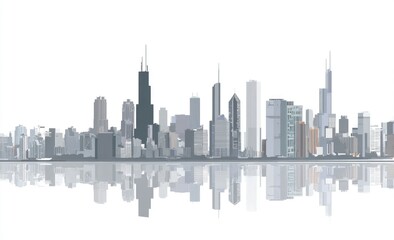 Fototapeta premium A cityscape illustration mirroring a modern urban silhouette on a bright, minimalist backdrop