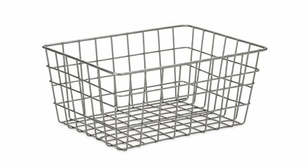 An empty rectangular metal wire basket provides practical storage and smart organization on a clean white background. AI Generated