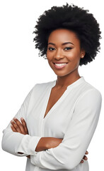 [Generative AI] 팔짱을 끼고 자신감 있게 미소 짓는 흑인 여성 비즈니스 프로페셔널
