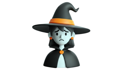Sad 3D Cartoon Witch with Orange Accents