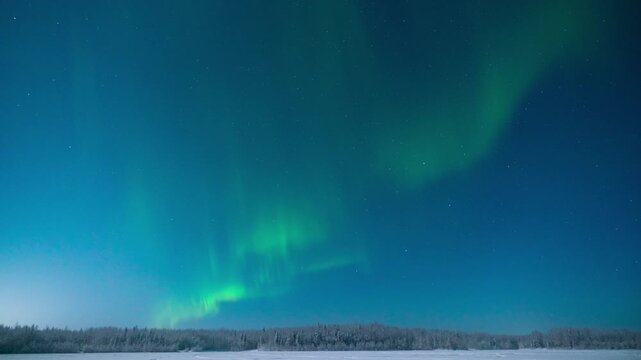 Timelapse of Aurora Borealis Northern Lights over winter landscape in Fairbanks, Alaska