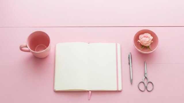 Minimalist pink desk setup