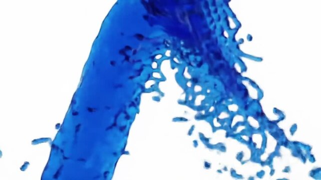 Abstract blue liquid splash with intricate patterns against a clean white background.