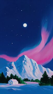 Vibrant aurora over snowy mountain landscape mobile wallpaper