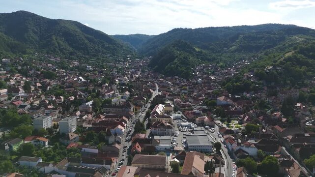 Drone view showcasing the layout and details of Andrei Șaguna College from above in Brașov.