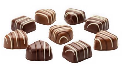 Assortment of decorated chocolate truffles isolated on transparent background