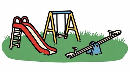 Fototapeta premium Children's playground equipment on a grassy area.