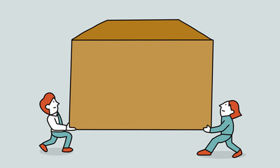 大きい箱を持ち上げる二人　引越し・税金・年金などのイメージイラスト