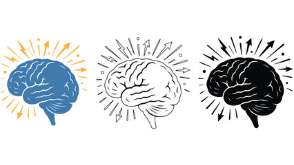 Three brain illustrations with creative ideas and inspiration concept