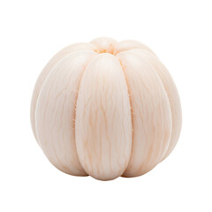 A single peeled mangosteen fruit, isolated on a pure white seamless background