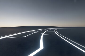 Winding road through desert landscape at dusk