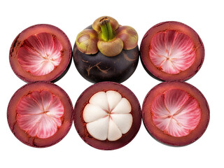 Top view mangosteen fruits, white background isolated