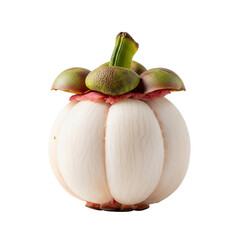 A single mangosteen fruit, isolated on a pure white seamless background