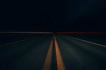 Empty highway at night, illuminated by car lights