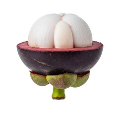 A single mangosteen fruit, isolated on a pure white seamless background