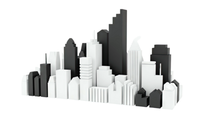 Monochromatic Abstract Cityscape with Geometric Buildings