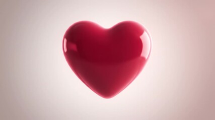 Shiny red heart balloon floating soft pink background glossy surface reflecting light romantic symbol conveying love and affection with smooth rounded shape and soft shadow red liquid splash shaped