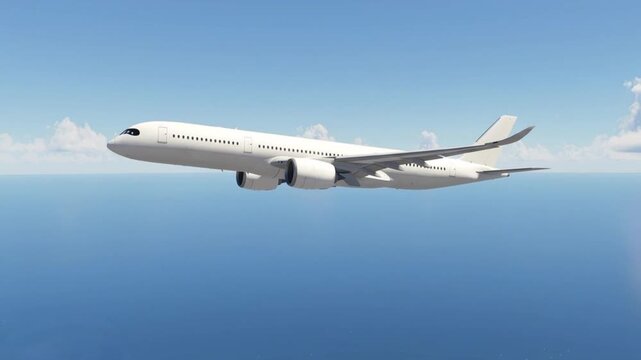 Close Up of White Airbus A350 Jetliner Flying High in the Sky, Aerodynamic Design of Modern Commercial Aircraft, International Flight, Air Transportation and Logistics Services