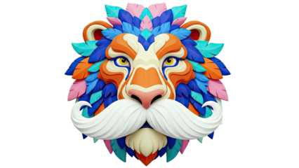 Colorful 3D Lion Head with Whimsical Moustache