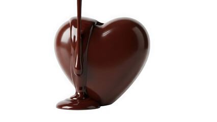 Obraz premium Chocolate heart with liquid chocolate drizzle, isolated on transparent background