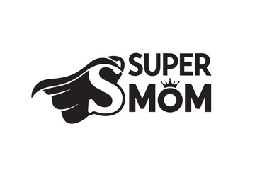 Super mom lettering with swan icon isolated on transparent background
