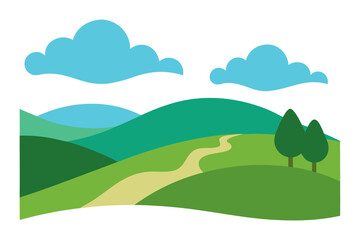 Obraz premium Sky View Meadow Landscape with Running Horse Vector