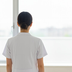 Japanese Medical Worker Standing by Window