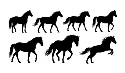 Horse silhouette vector pack with dynamic equine poses for logo emblem and branding design