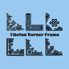 Elegant Tibetan Corner Frame & Border Vector Set with Lotus and Endless Knot Designs