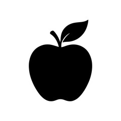 Fototapeta premium Black apple fruit silhouette with leaf isolated on white background icon symbol