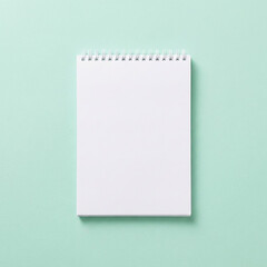 Spiral bound notebook on mint green background for writing and planning