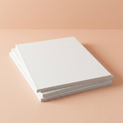 Stack of blank white paper sheets on peach background