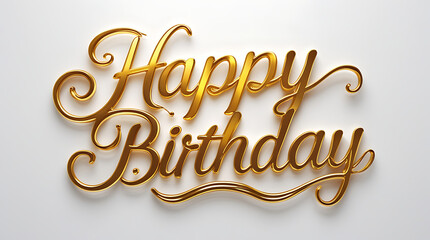A close-up of more “Happy Birthday” script with curling gold letters on a white background; highly detailed typography, shimmering highlights, and celebratory mood ideal for cards and banners. 4K HD
