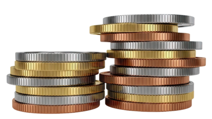 Stacks of Gold, Silver, and Copper Coins
