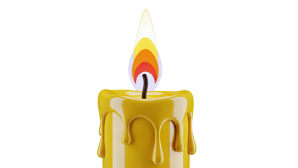 Stylized Yellow Candle with Dripping Wax and Layered Flame